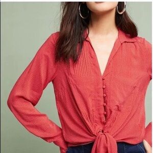 Maeve anthropologie Matilda red polka dots Blouse SMALL